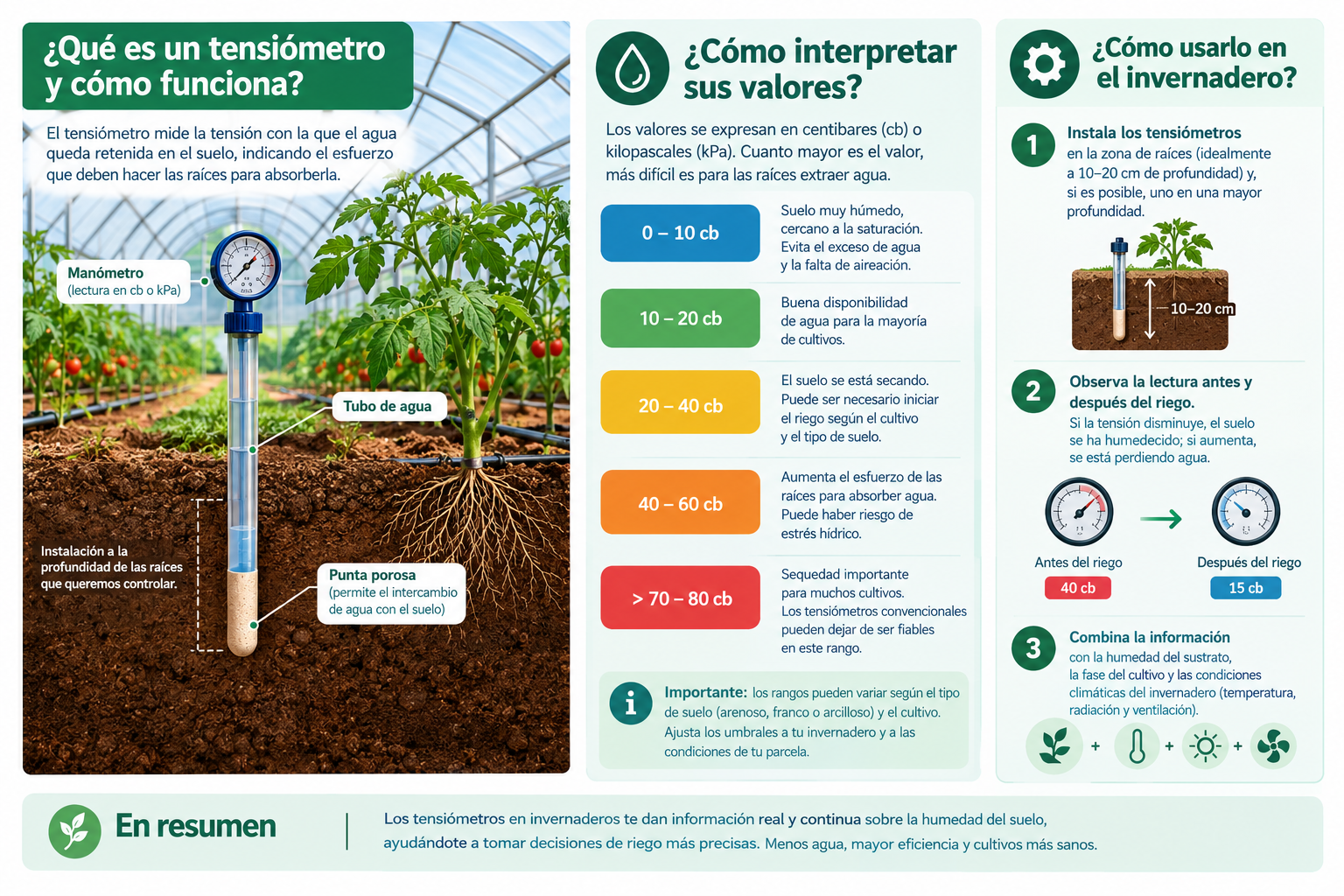 Tensiómetros agrícolas en invernaderos: cómo interpretar sus valores y mejorar el riego